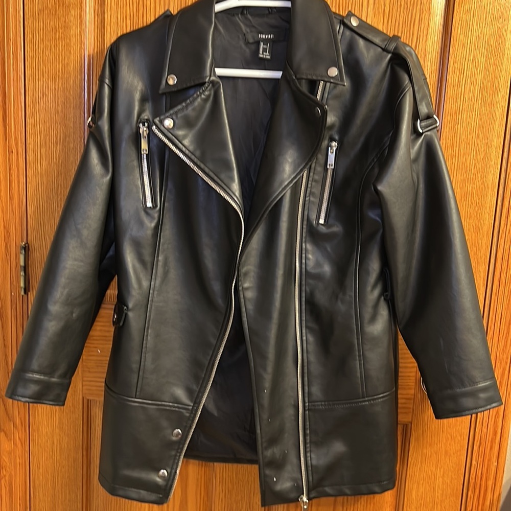 Forever21 Long Leather Biker Jacket